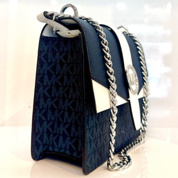 Michael Kors Greenwich Small Color-Block Signature Crossbody Bag Admiral Blue - Picture 5 of 9